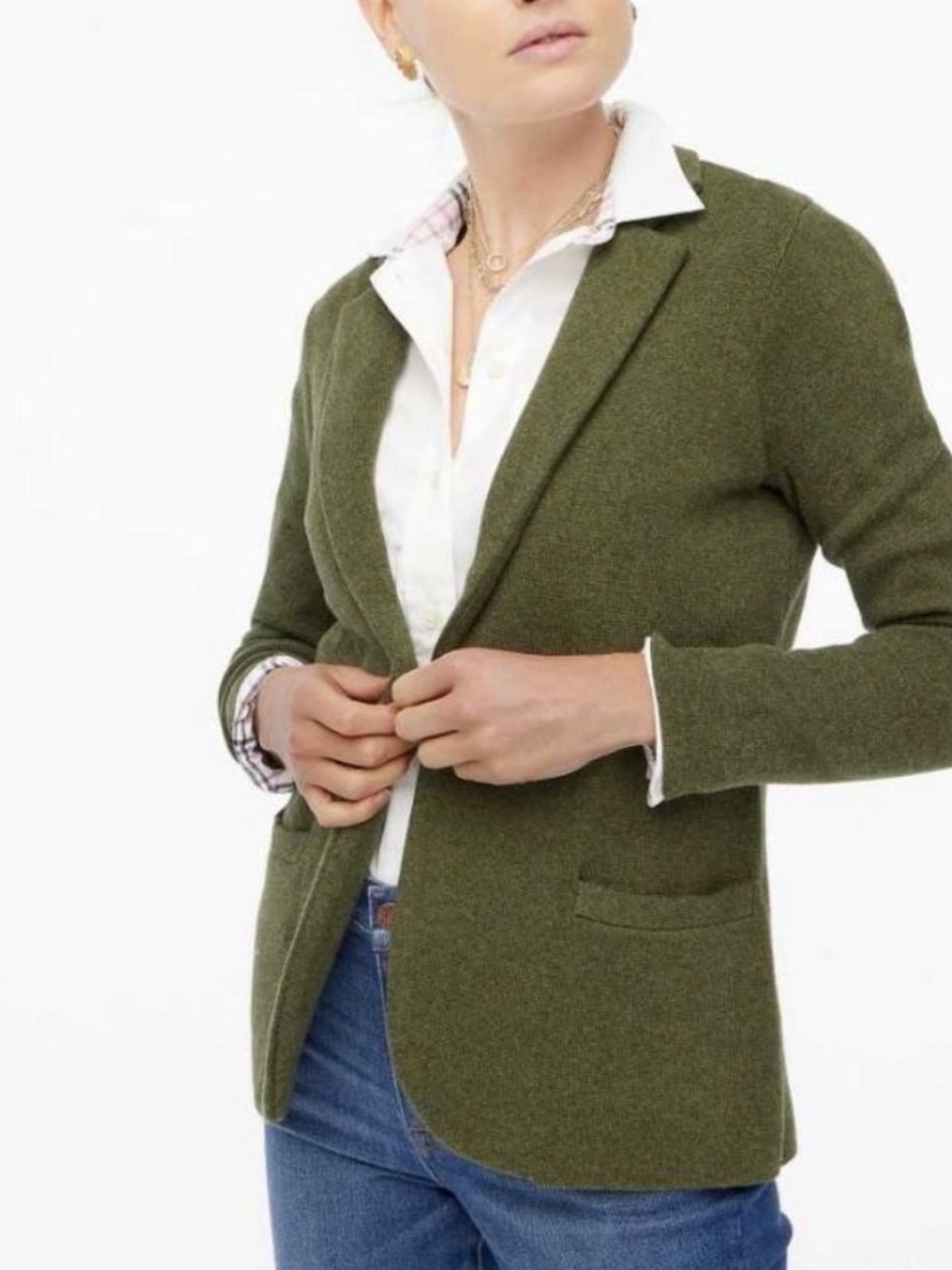 J. Crew Olive Green 100% Cotton Schoolboy Sweater Blazer Jacket Size S